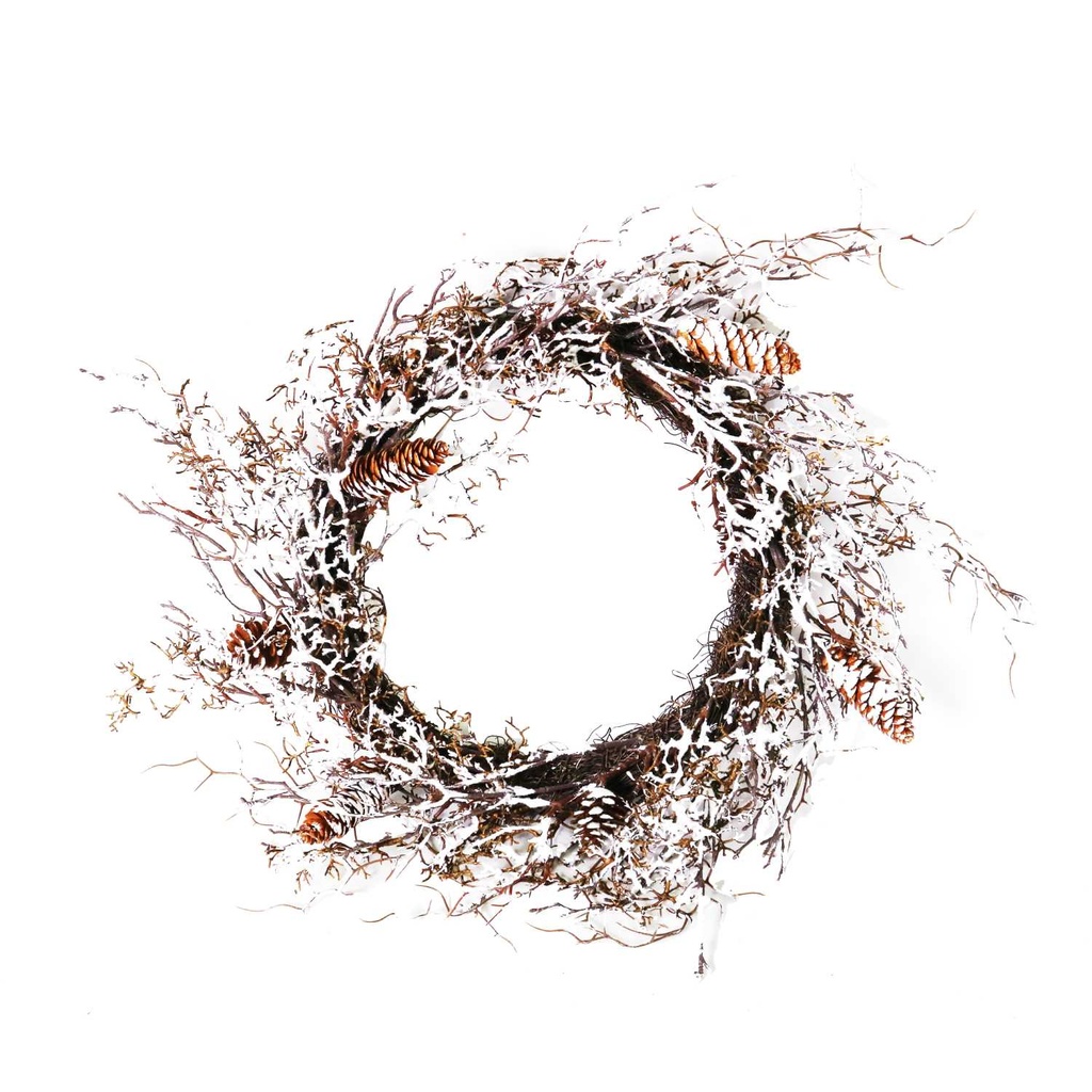 Coroncina innevata con pigne in plastica 60x60x13 cm