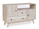 Credenza 2A-2C Indira - Mobile in Legno di Mango con Intarsi Fatti a Mano - Dimensioni: 115x42x76 cm