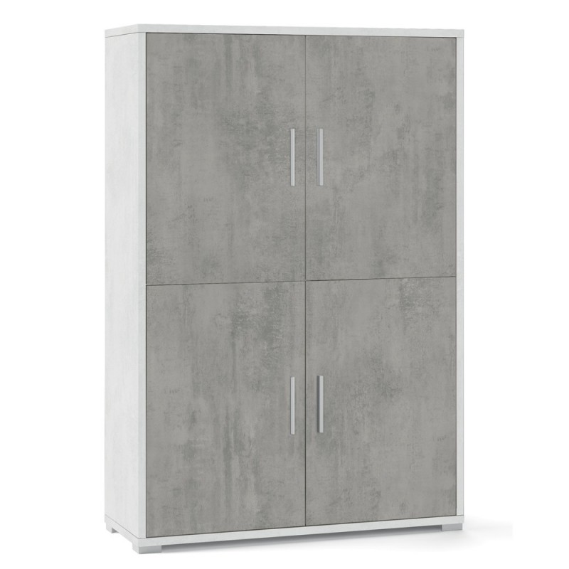 Credenza quattro ante con quattro ripiani in legno Bianco Cemento 108x41x h161 cm