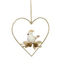 Cuore Metallo con Uccellino Oro 12x11x5 cm