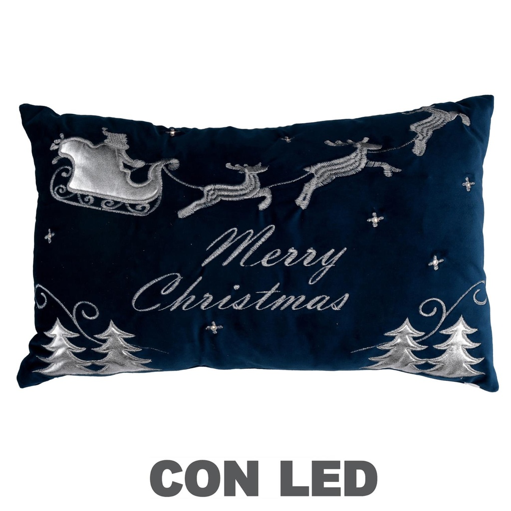 Cuscino luminoso in tessuto con renne blu 50x30x12 cm