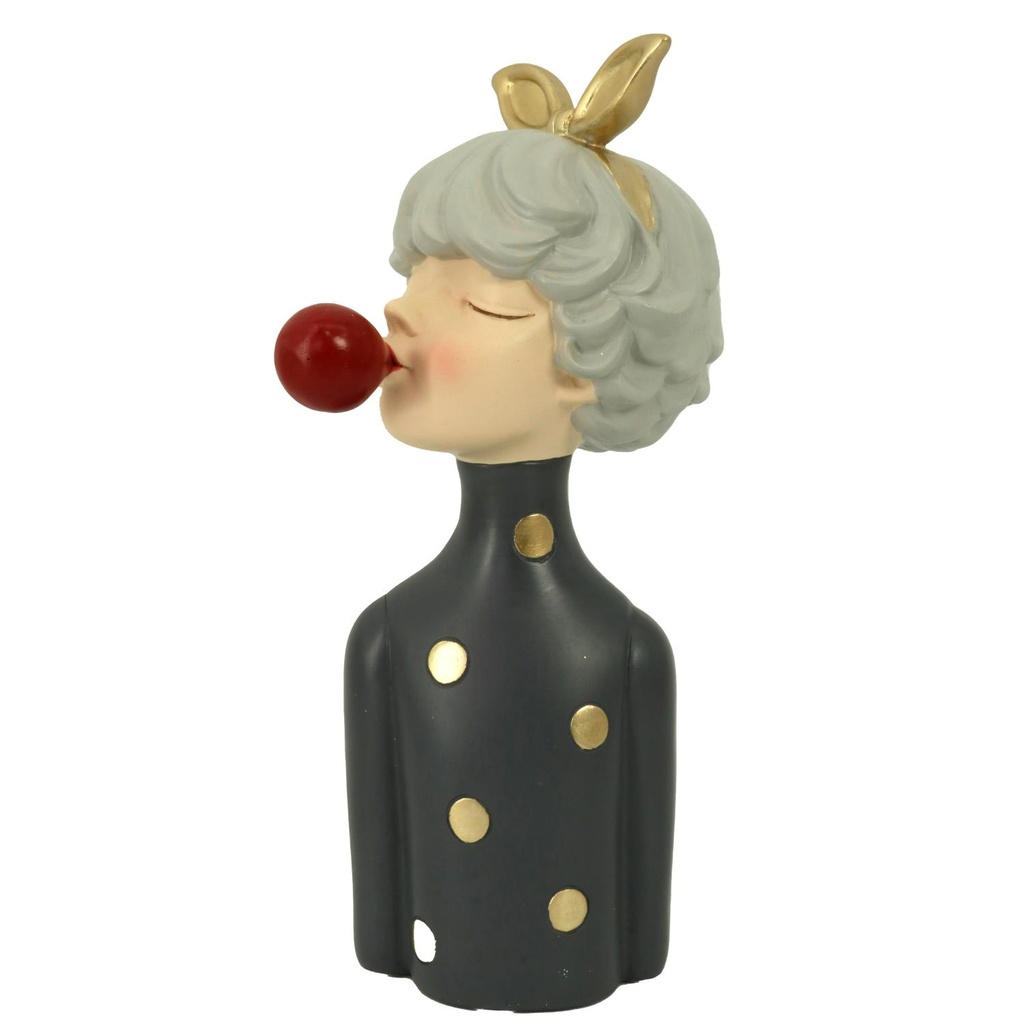 Statuetta in resina a pois grigio 15x14x32 cm