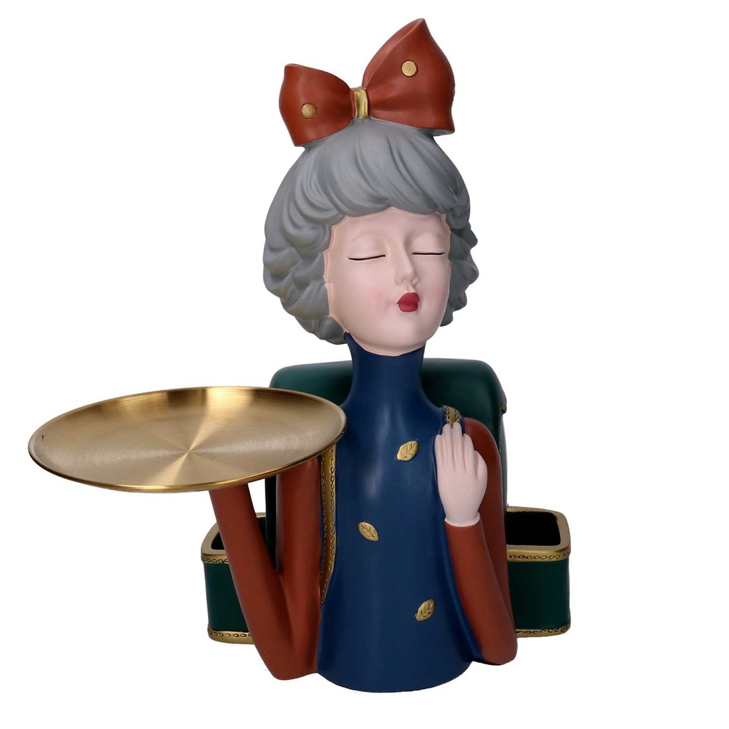 Svuotatasche Donna in Resina con Vassoio e Fiocco Marrone 23x20x36 cm