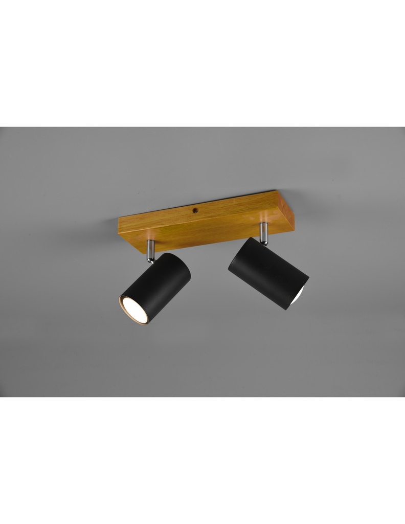 Faretto Marley 2 Spot Nero E Legno L26 cm