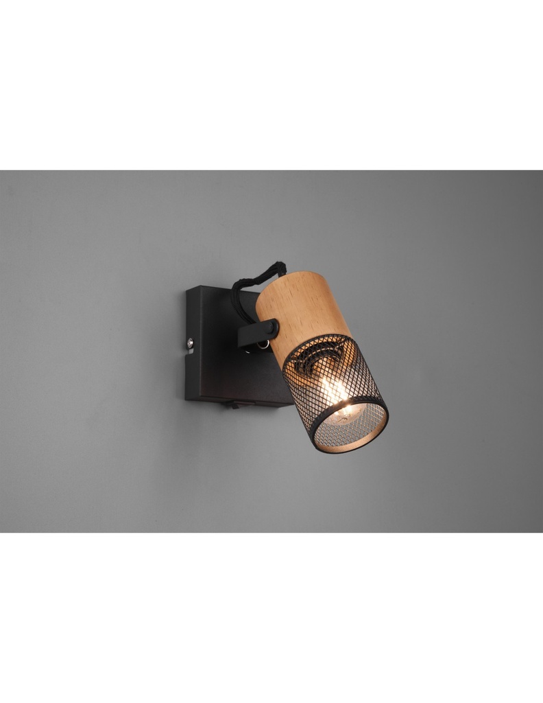 Faretto Spot Tosh Nero 1xE14 Legno E Gabbia Metallica L9 cm Trio Lighting