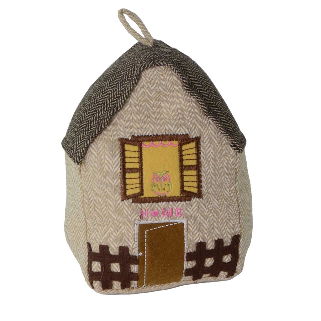 Fermaporta in tessuto a forma di casetta crema 12x9x20 cm