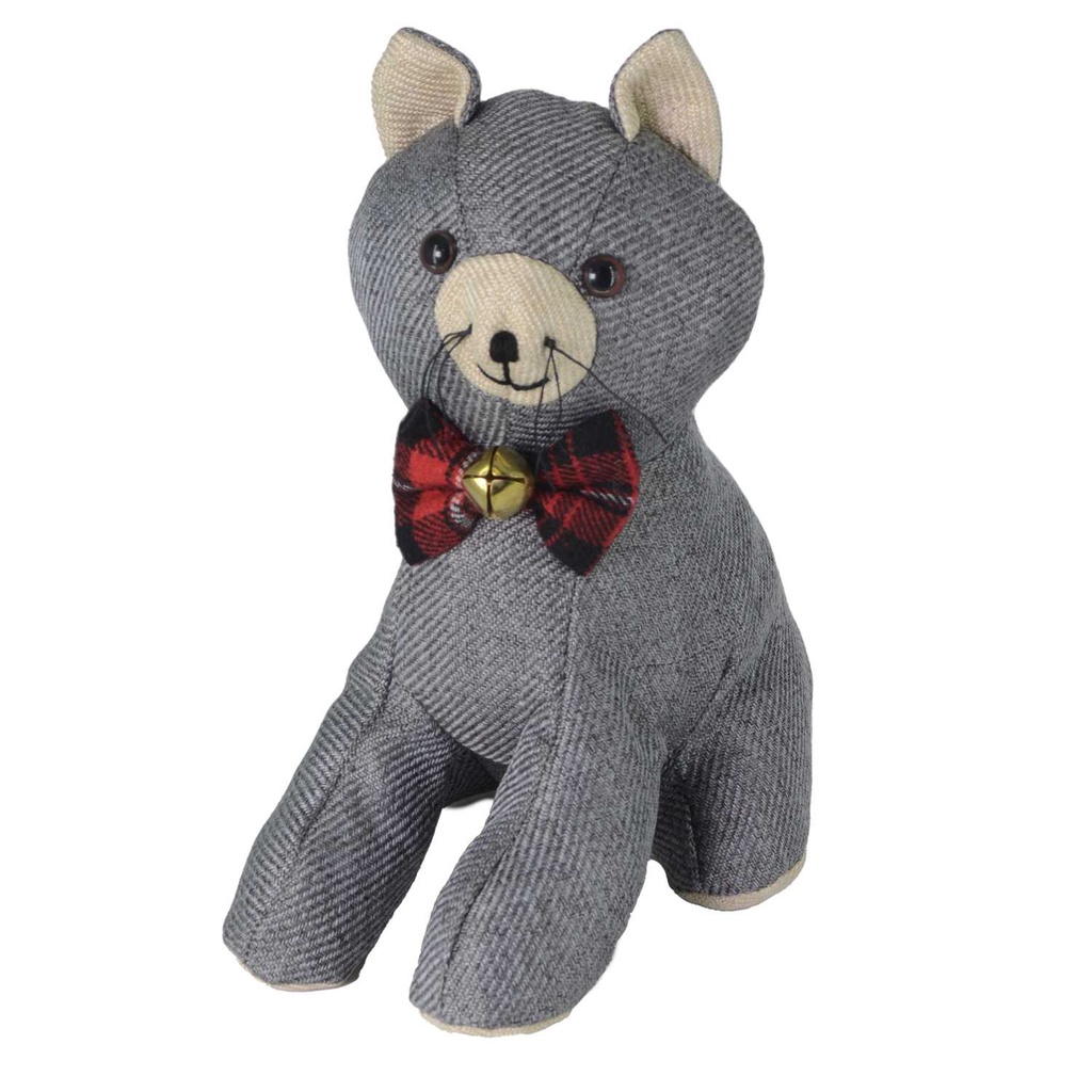 Fermaporta in tessuto grigio con gatto - 27x13x22 cm