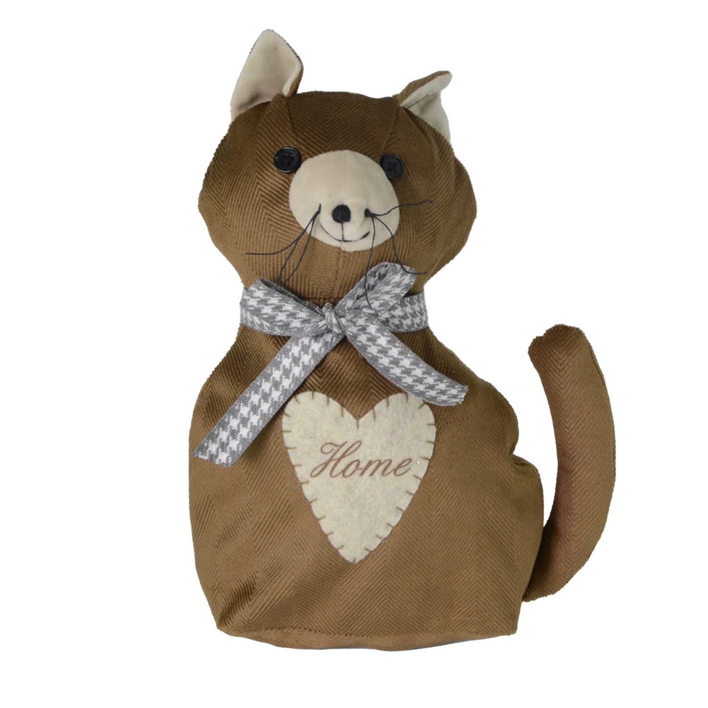 Fermaporta in tessuto con gatto marrone - 18x11x29 cm