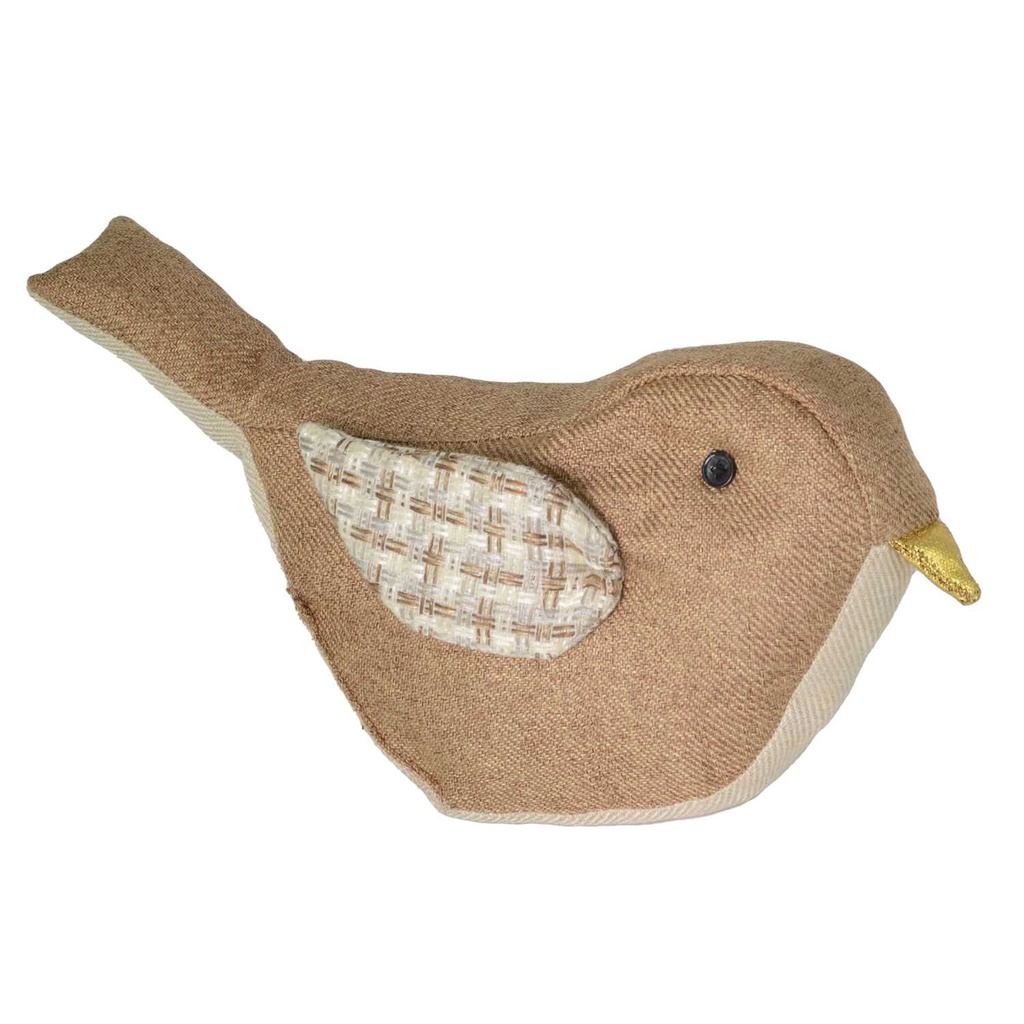 Fermaporta elegante in tessuto marrone con uccellino - 35x11x24 cm