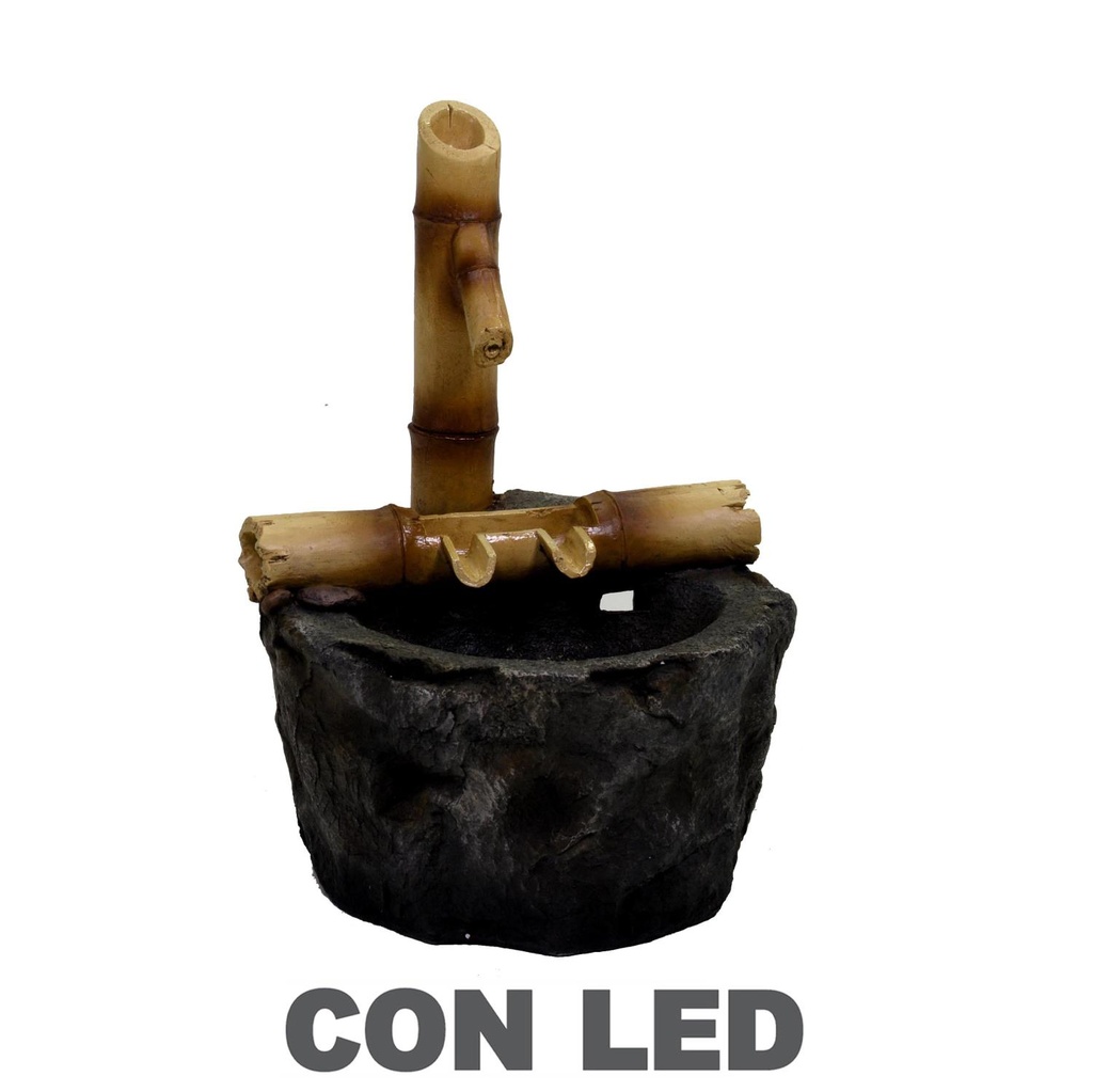 Fontana in Resina Roccia e Bambù con LED - 30x33x46 cm