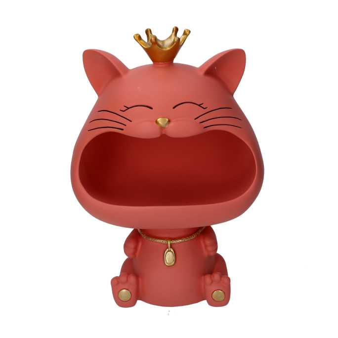 Gatto Svuotatasche in Resina Rosa 12x18x25 cm