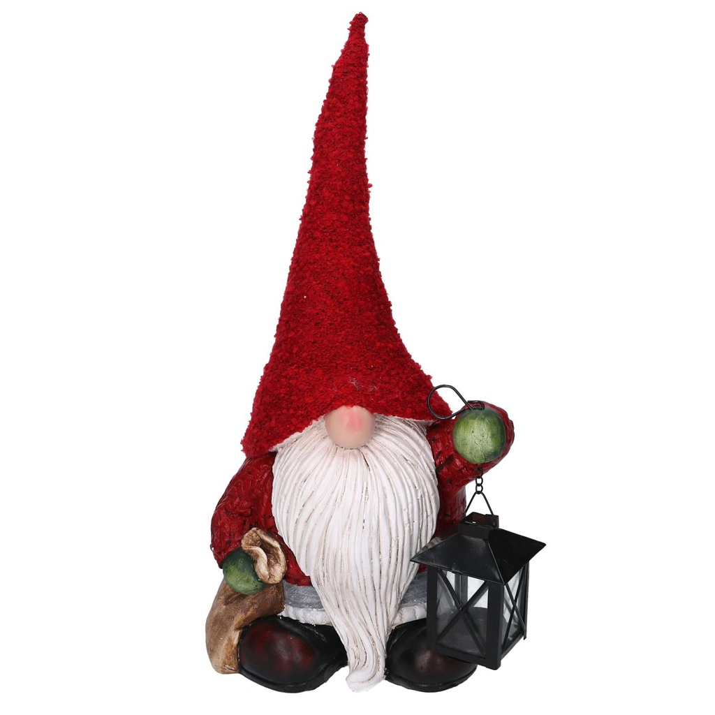 Gnomo resina con lanterna rosso 23,5x17h50 cm