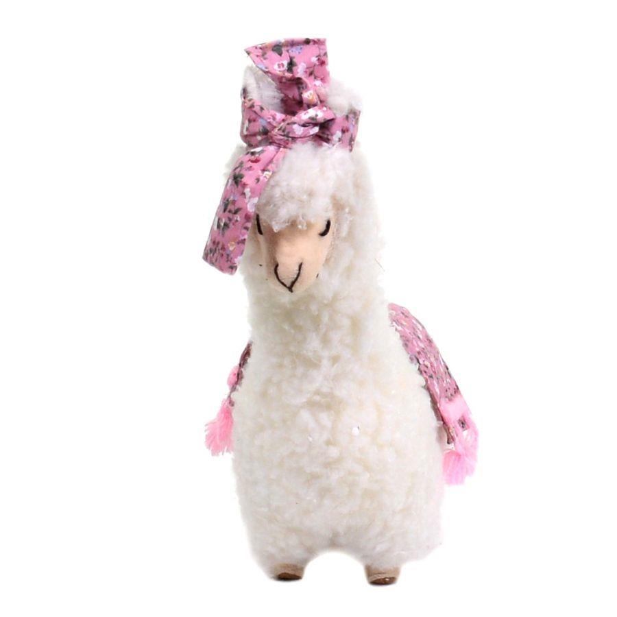 Lama bianco con fiocco fiorellini rosa 22x11x33 cm