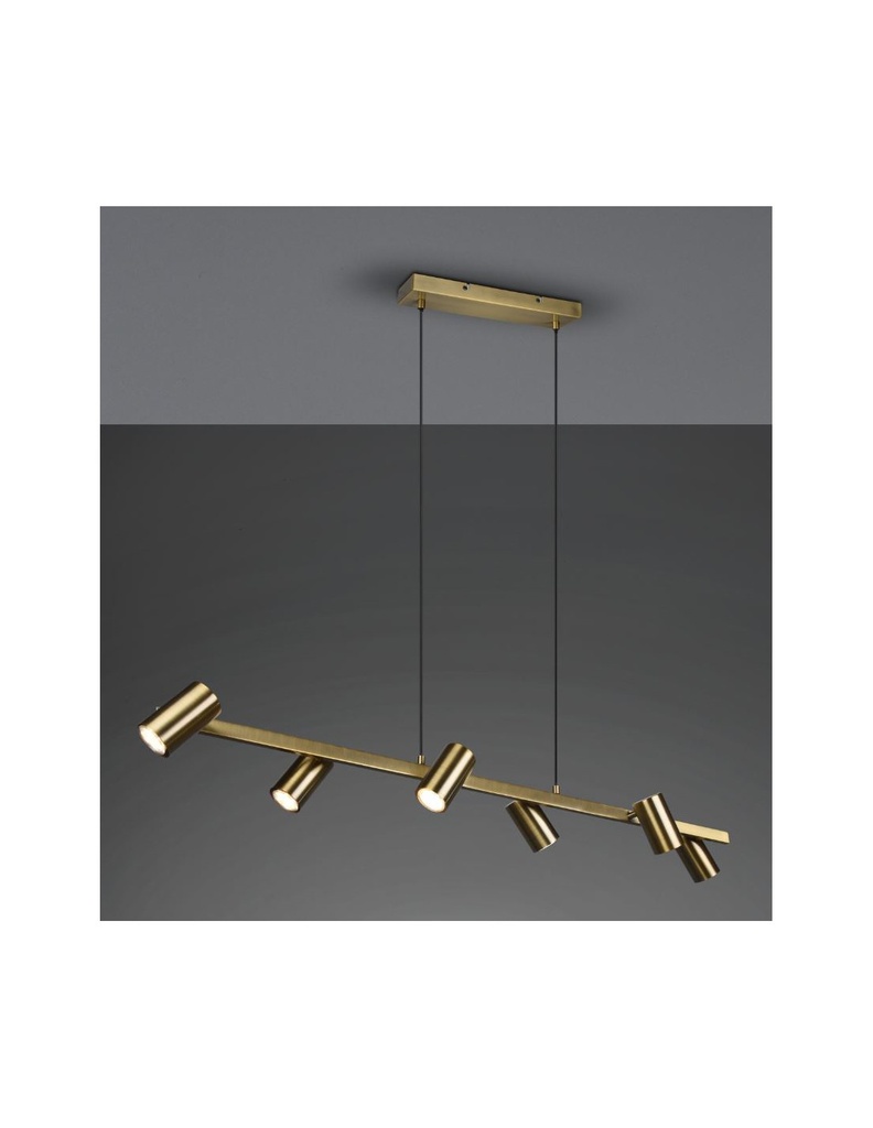 Lampadario 6 Faretti Orientabili Marley Ottone Invecchiato