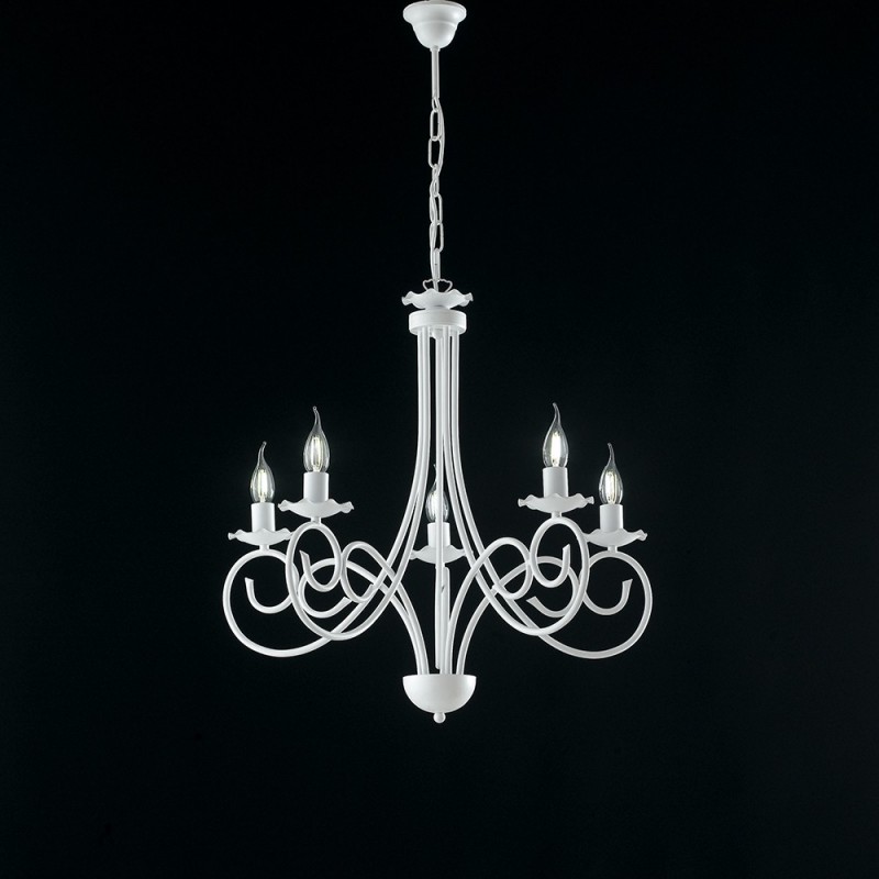 Lampadario a sospensione in ferro Bianco shabby cinque luci 57x h60 cm
