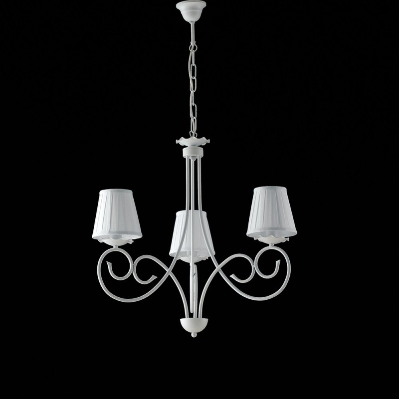 Lampadario a sospensione in ferro Bianco shabby paralumi Bianchi tre luci 50x h60 cm