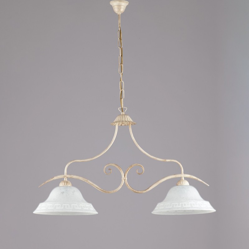 Lampadario classico in ferro Avorio Oro vetri Bianchi due luci 85x h51 cm