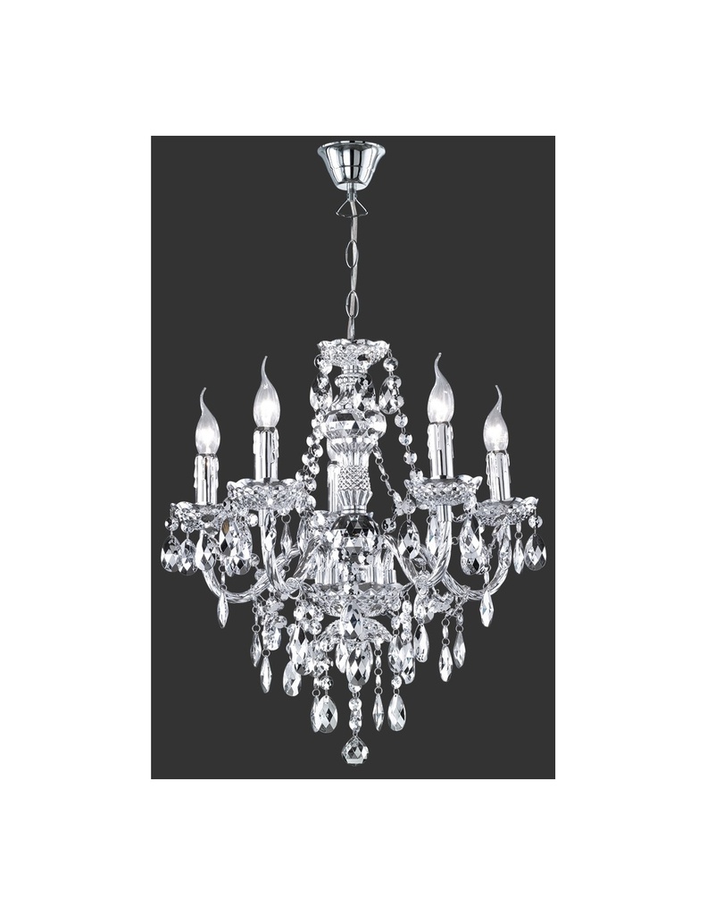 Lampadario 5 Luci Classico Cromo con Pendenti