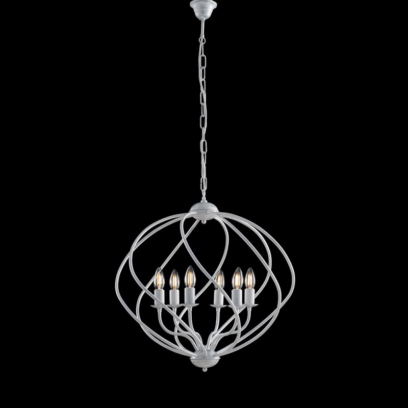 Lampadario deco sospensione in ferro Bianco Argento sei luci 57x h57 cm
