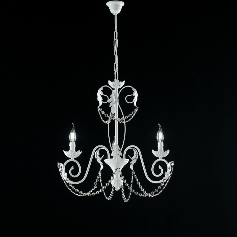 Lampadario in ferro Bianco Shabby strass damasco tre luci 47x h60 cm