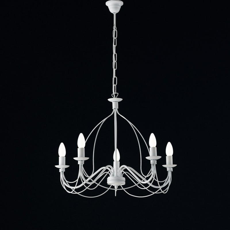Lampadario in ferro Bianco shabby cinque luci 61x h45 cm