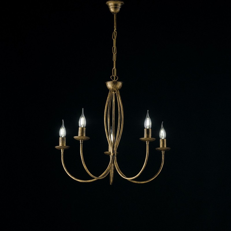 Lampadario in ferro Marrone Oro cinque luci 55x h53 cm