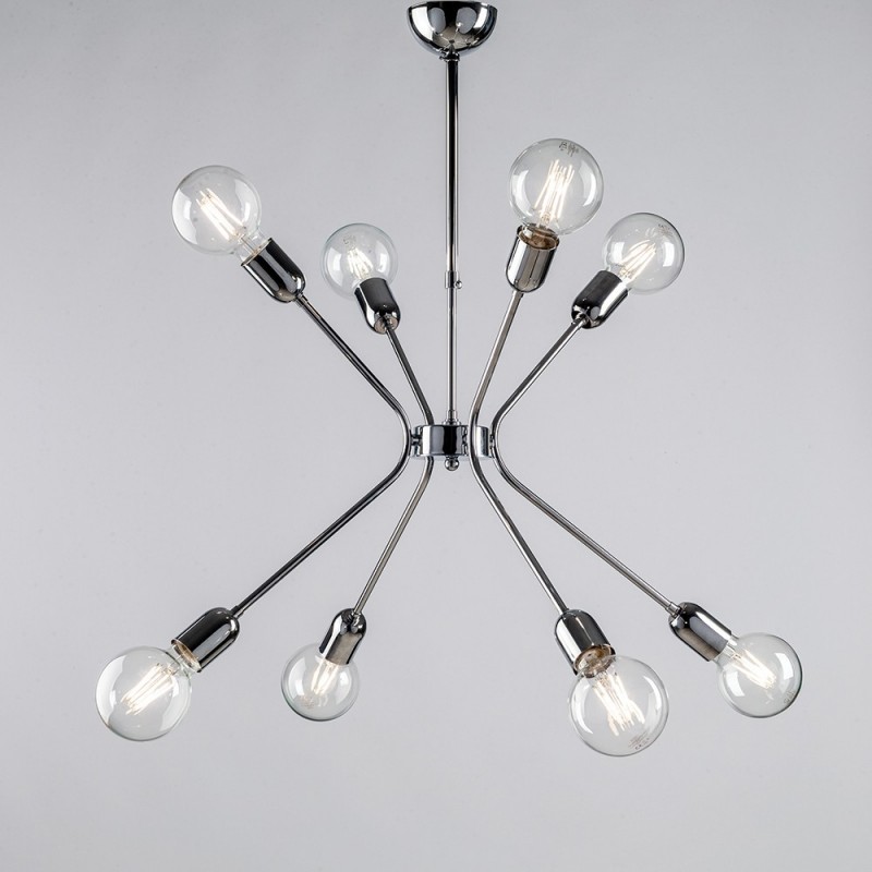 Lampadario moderno in ferro Cromato lucido otto luci 65x h67 cm urban