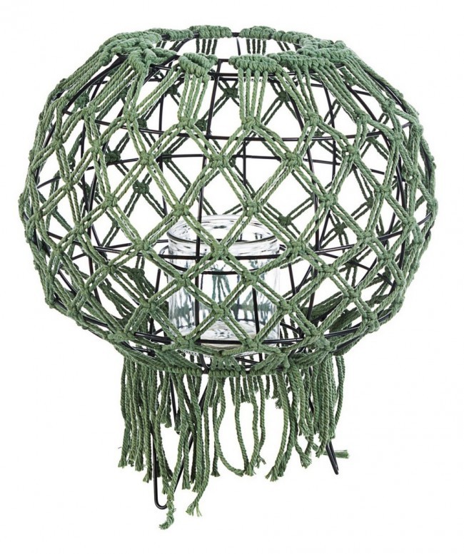Lanterna Vintage in Macramé Verde 38h cm