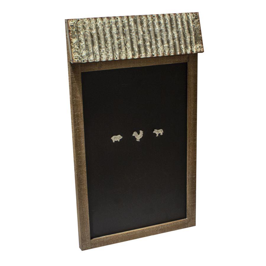 Lavagna rettangolare in legno e metallo con tetto e 3 calamite animali - 45x78x7,5 cm
