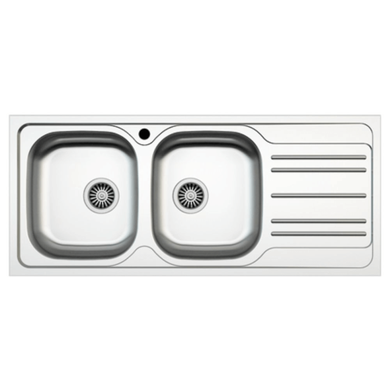 Lavello incasso cucina MP1162DX acciaio116x50 cm due vasche e gocciolatoio destro