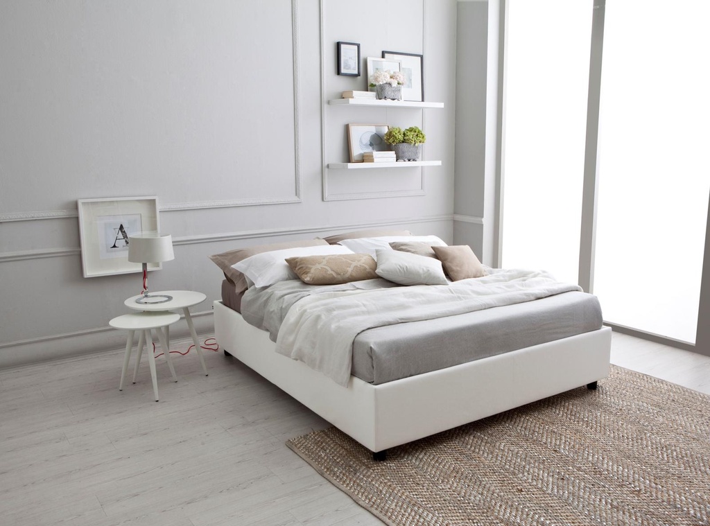 Letto singolo con struttura in legno e similpelle, bianco, 168x205x26 cm