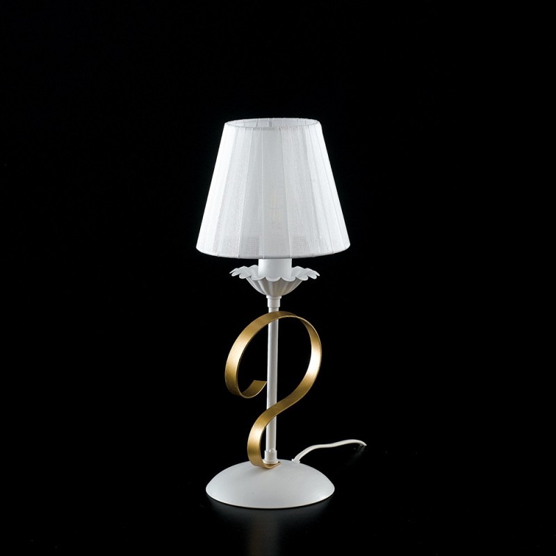 Lumetto in ferro Bianco shabby Oro paralume Bianco una luce 13x h36 cm