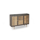 Madia moderna in grigio scuro e rattan oro, 160x38x75 cm