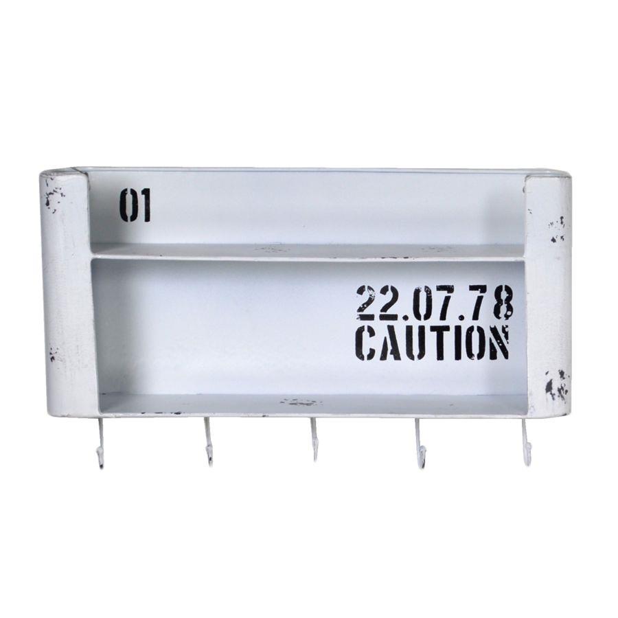 Mensola Metallo Bristol Bianco 2 Piani con Appendino 5 Posti Rett cm50x10h30