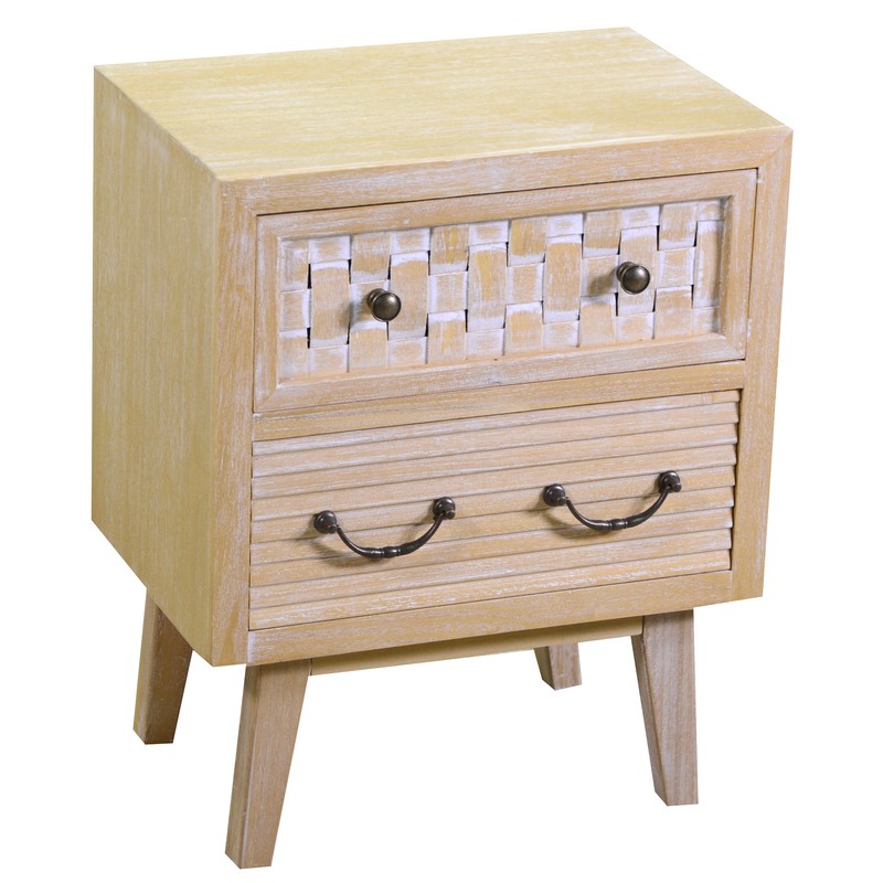 Comodino in legno naturale con 2 cassetti - 30 x 44,5 x 55,5 cm