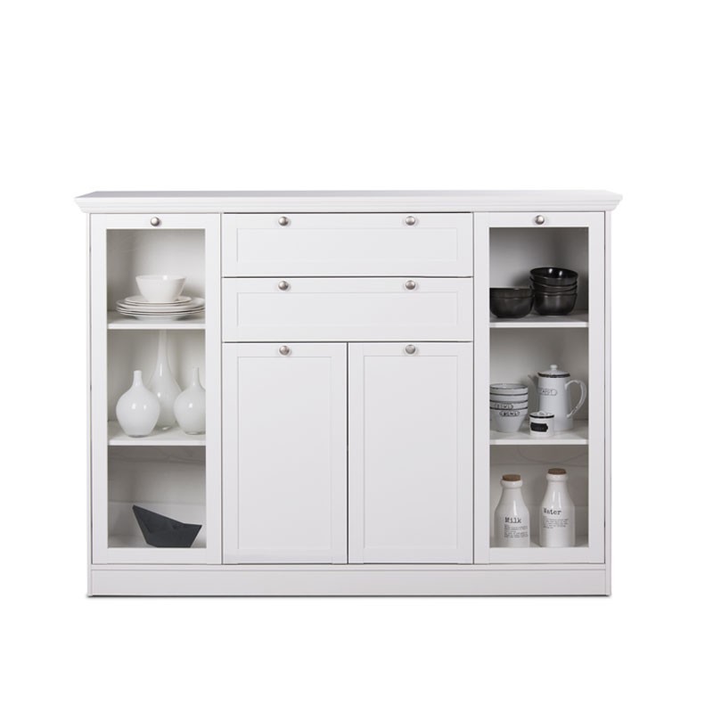 Mobile credenza con vetrina 4 ante 2 casssetti bianco 160x40xh.120cm