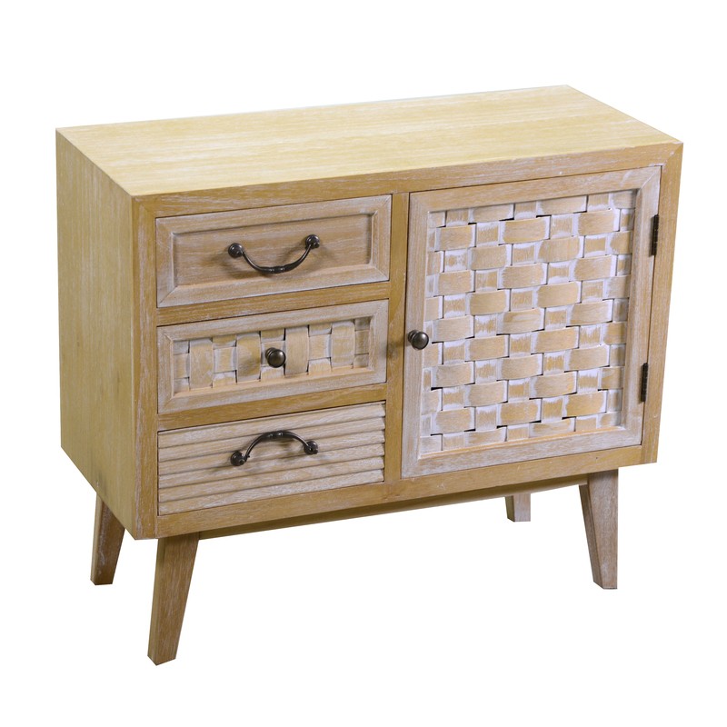 Mobile in legno naturale con 1 anta e 3 cassetti - 30 x 70 x 60 cm