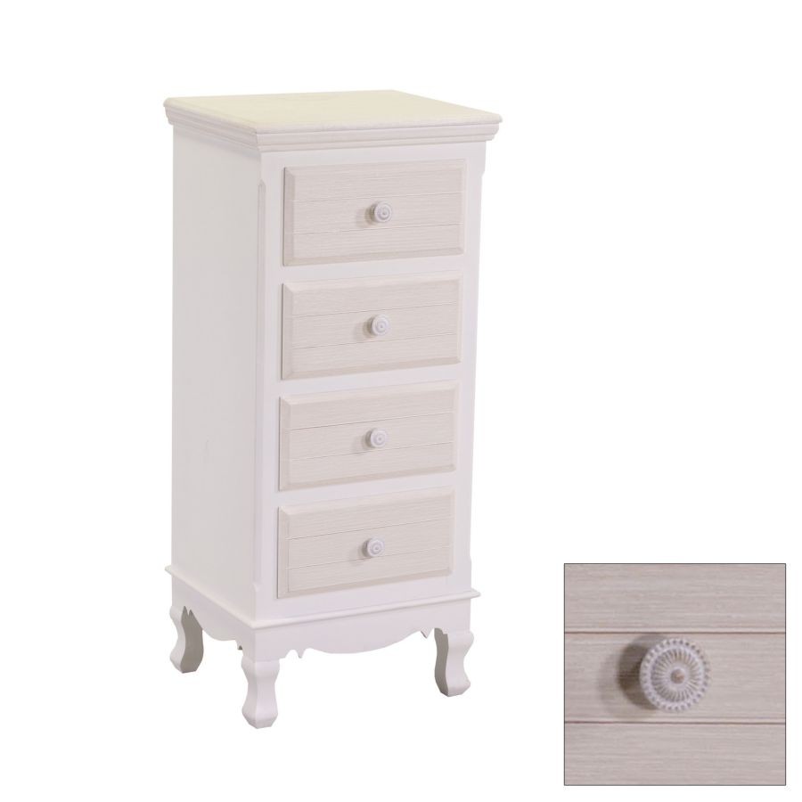 Mobiletto in legno con 4 cassetti crema - Dimensioni: 37x30x80 cm