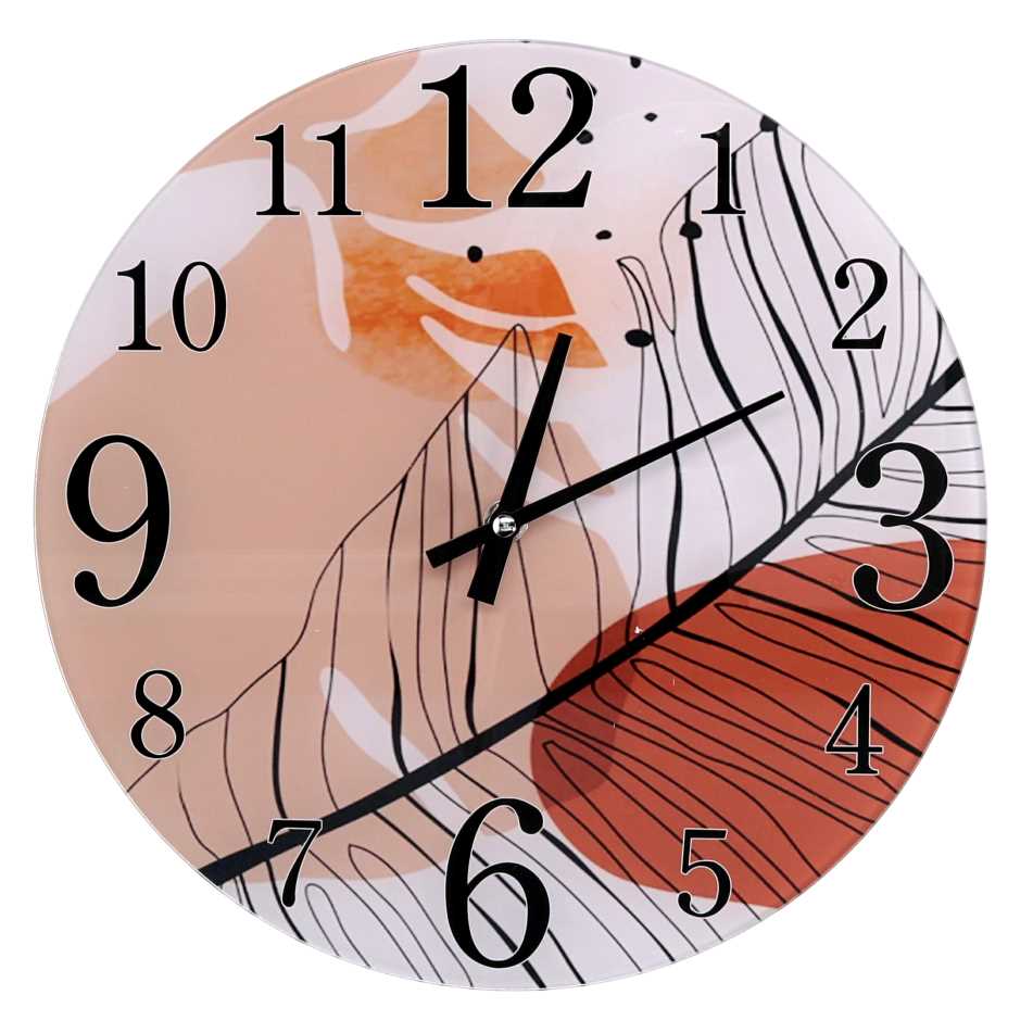 Orologio vetro foglie beige tondo ø30x4 cm - Eleganza e stile per la tua casa