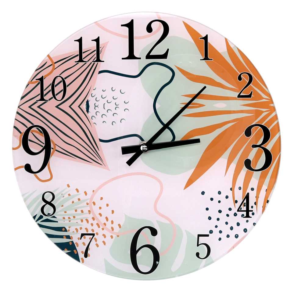 Orologio vetro foglie beige tondo ø30x4 cm