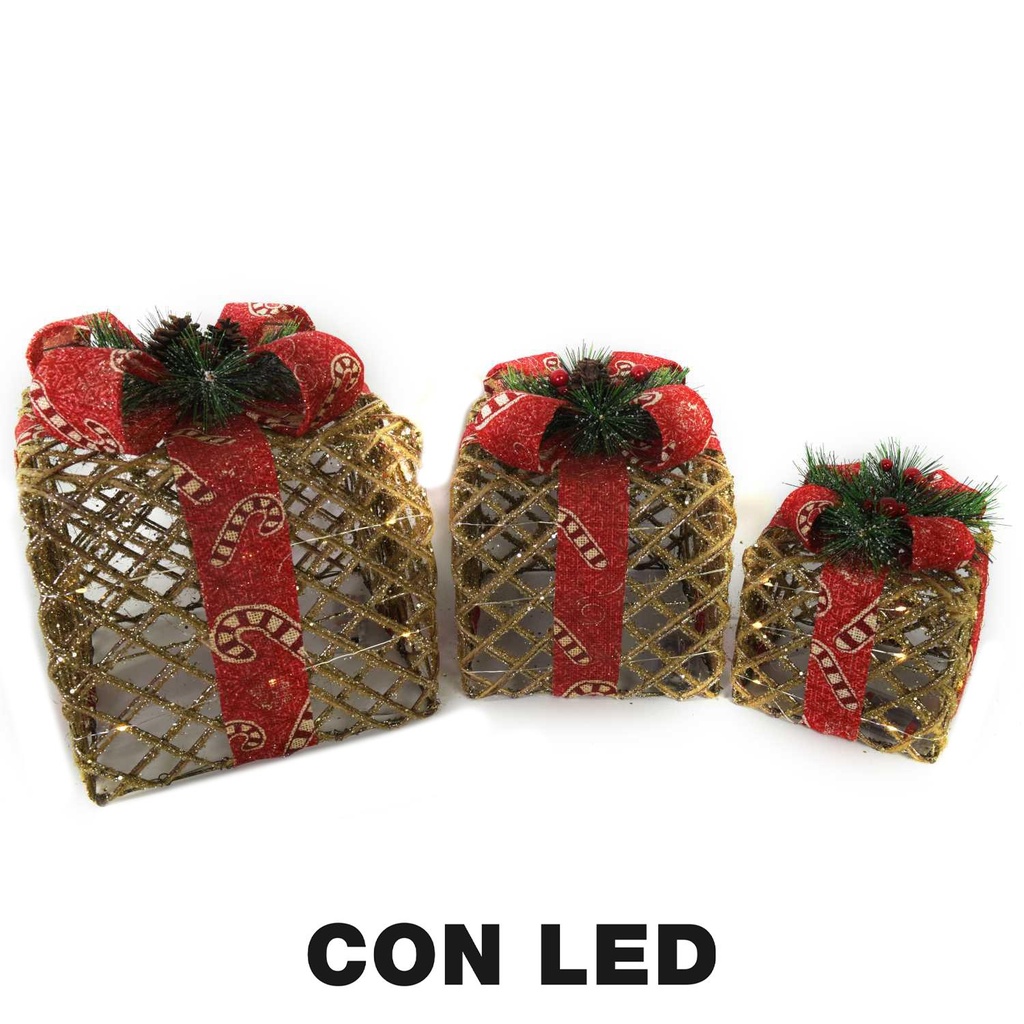 Pacco regalo 1-3 con led rosso 25x25x25 cm