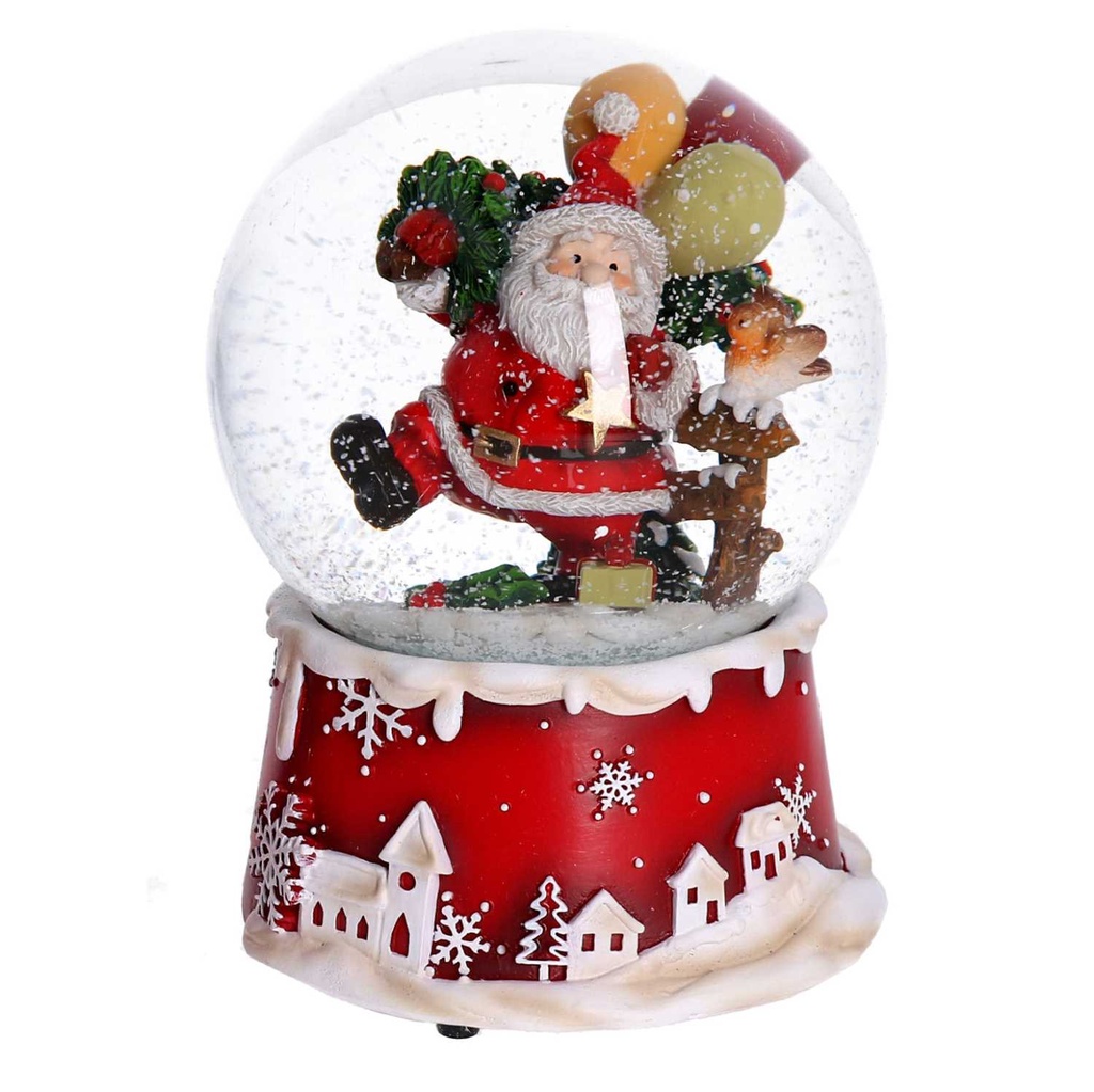 Palla di vetro con carillon babbo rosso 10x10x14,5 cm