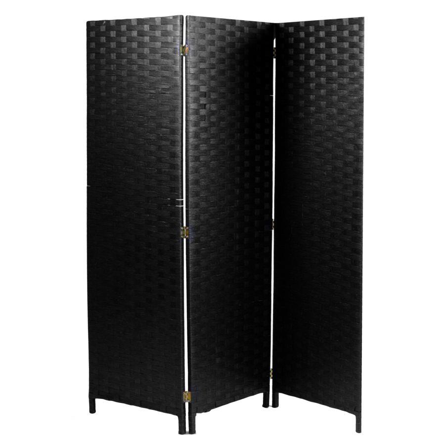 Paravento in carta a 3 ante, colore nero, dimensioni 40x175 cm