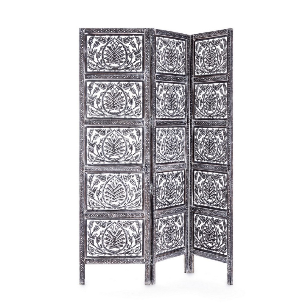 Paravento stile fusion 3 ante grigio anticato - 150x2.5x180 cm