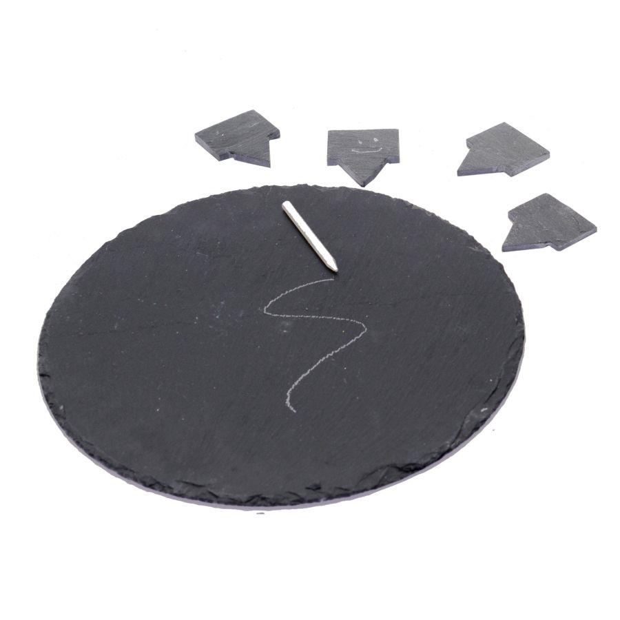 Piatto ardesia tondo con 4 targhette fumetto ø30x0,5 cm