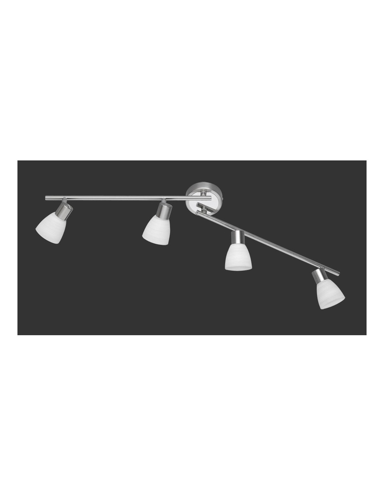Plafoniera Spot Led G9 Carico Nichel Trio Lighting - 4 Faretti Orientabili con Diffusori in Vetro Bianco Spazzolato