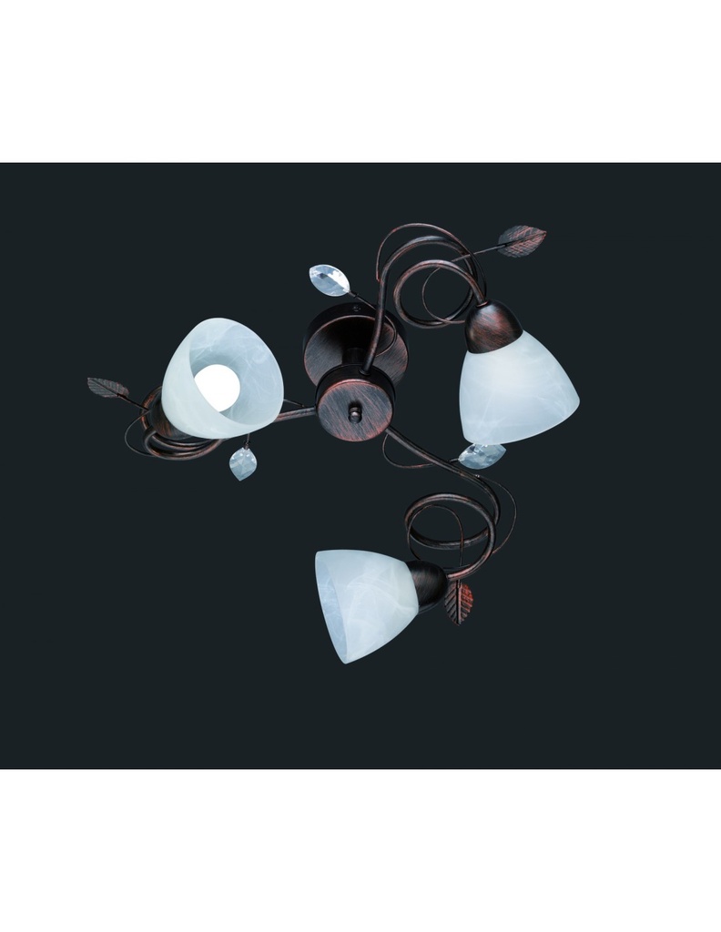 Plafoniera Rustica 3xE14 Traditio Ruggine Coppe Vetro Bianco Ø61 cm Trio Lighting