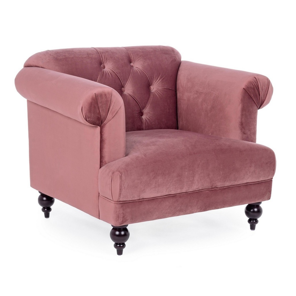 Poltrona classica effetto velluto rosa antico 97x82x78h cm