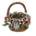 Portacandele innevato con manico e bacche rosse ø16h11-27 cm