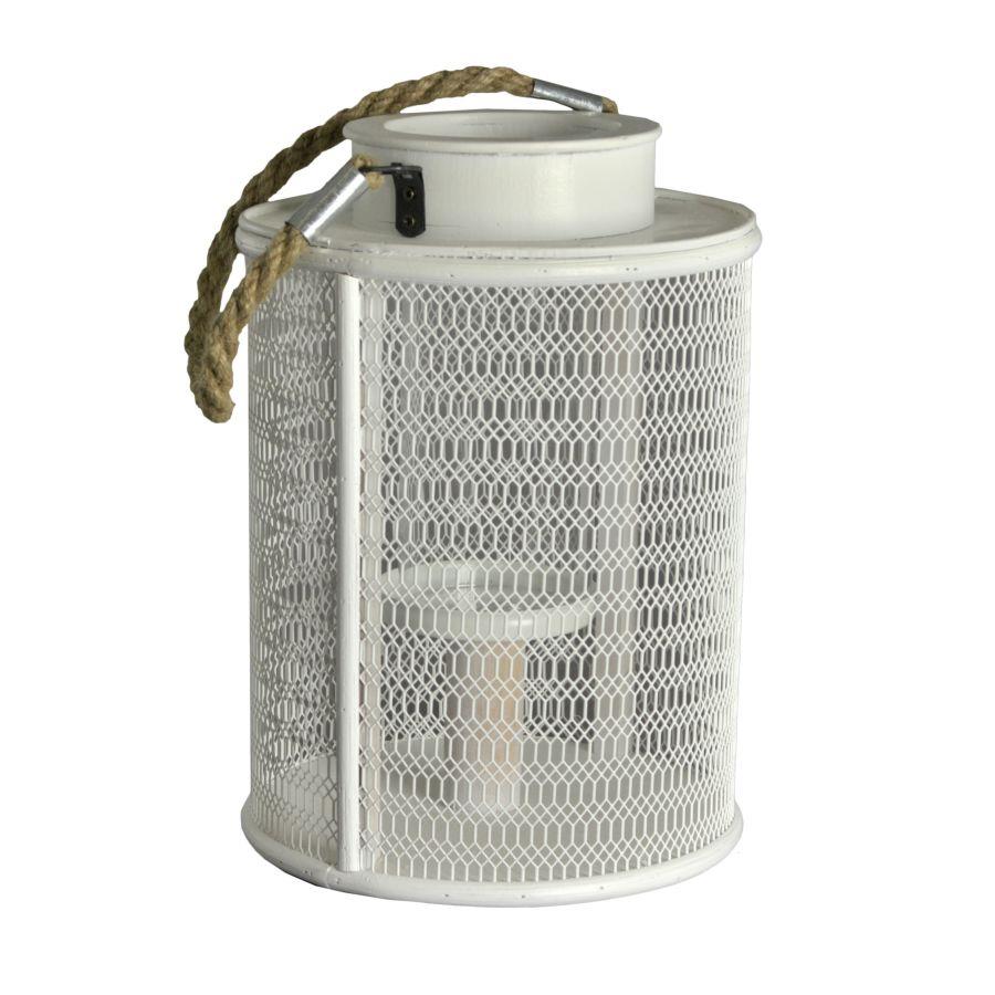 Portacandele in legno bianco con manico in corda - Grande - 15,5x15,5x23 cm